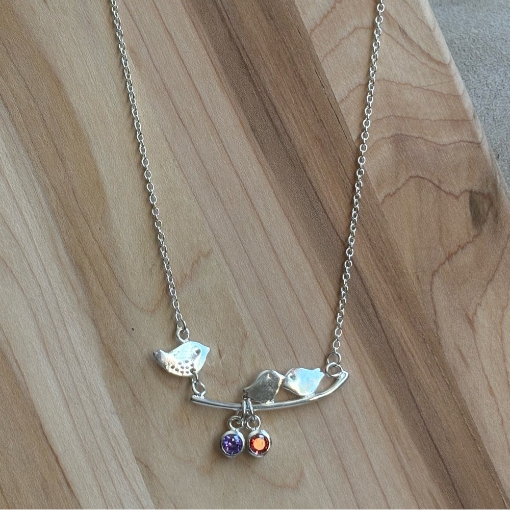 Silver Bird Necklace with Gemstone Accents